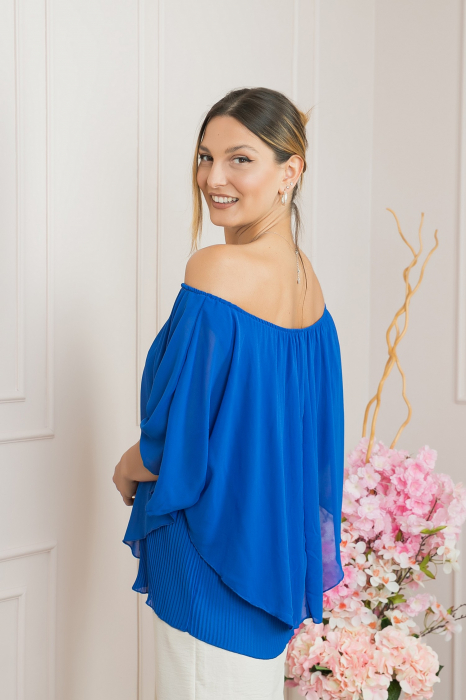 Bluza albastru regal din voal cu maiou plisat [3]