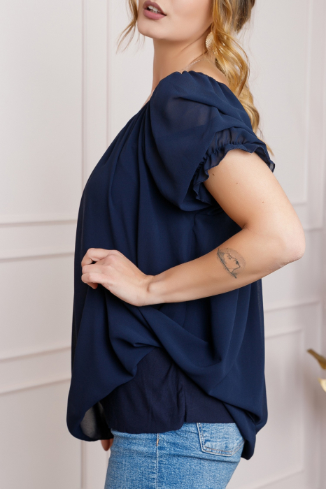 Bluza bleumarin din voal cu maneci bufante [2]