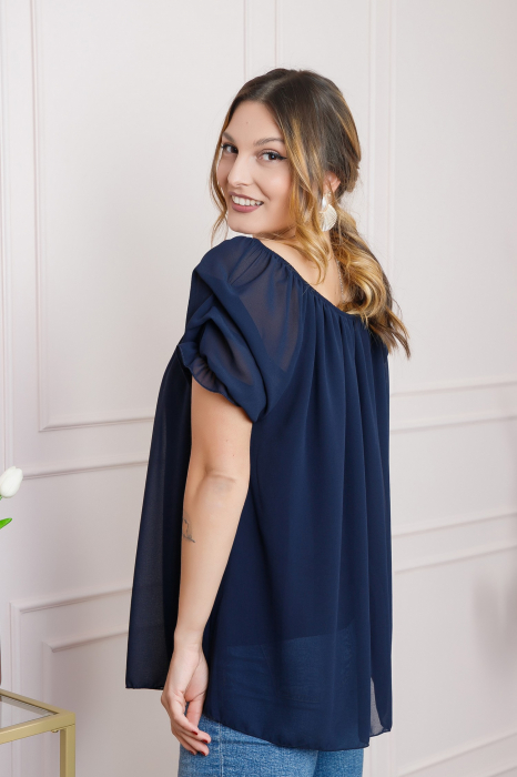Bluza bleumarin din voal cu maneci bufante [3]