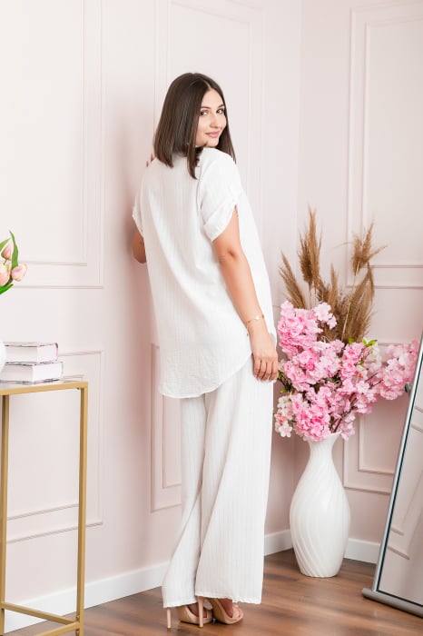 Bluza casual Athena cu guler stil tunica si insertii argintii - Alb [4]
