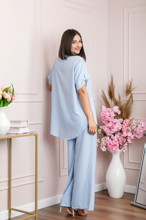 Bluza casual Athena cu guler stil tunica si insertii argintii - Bleu [4]