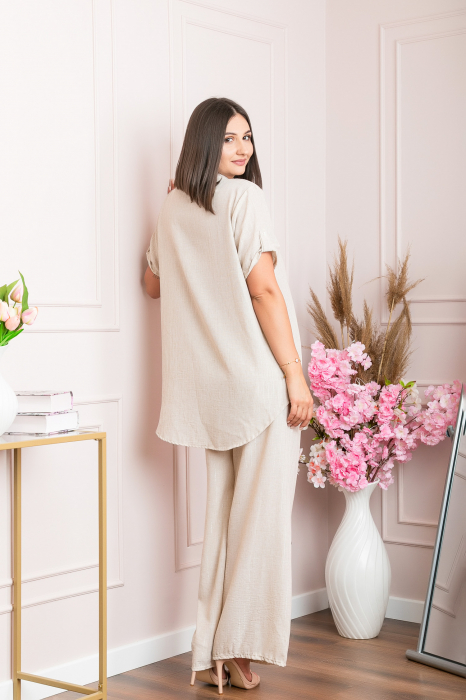 Bluza casual Athena cu guler stil tunica si insertii argintii - Ecru [4]