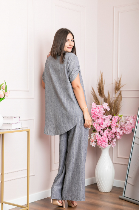 Bluza casual Athena cu guler stil tunica si insertii argintii - Gri [4]