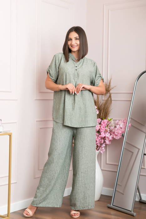 Bluza casual Athena cu guler stil tunica si insertii argintii - Kaki [6]