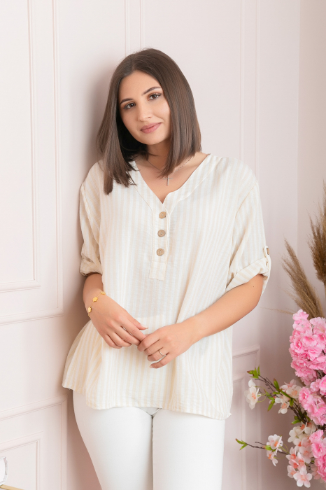 Bluza casual Freya cu dungi crem