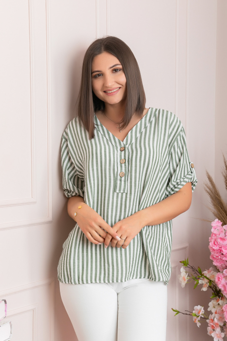 Bluza casual Freya cu dungi verzi