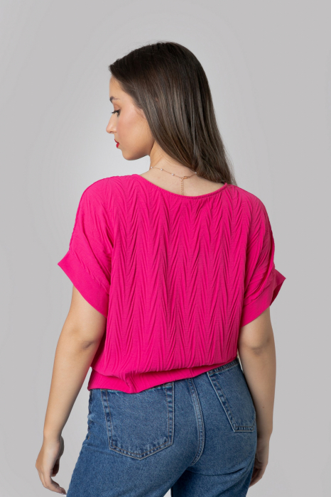 Bluza ciclam casual cu aspect texturat si nod in talie [3]