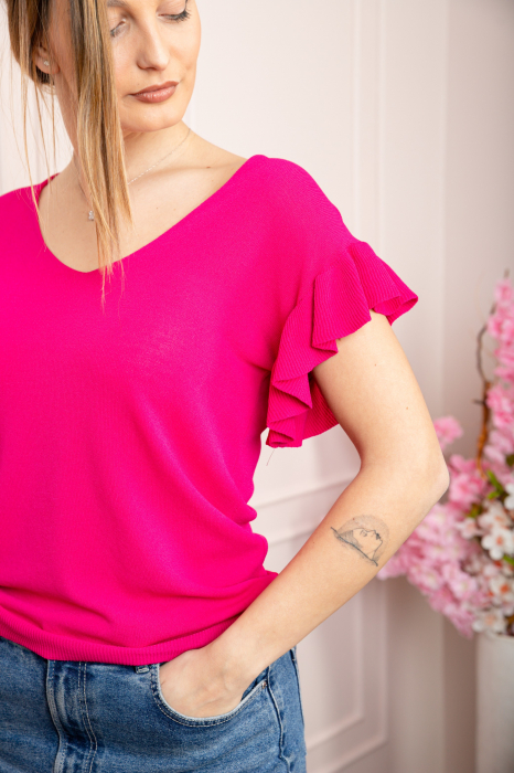 Bluza ciclam cu volanas la maneci [2]