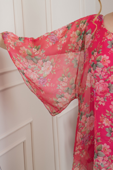 Bluza ciclam din voal cu imprimeu floral si maneci fluture [2]