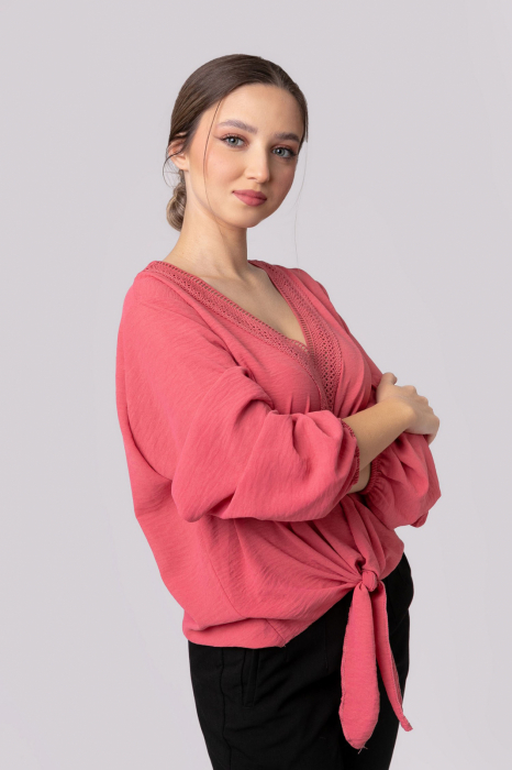 Bluza corai cu nod in talie [3]