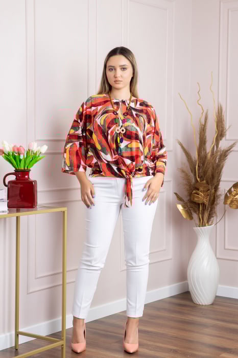Bluza cu imprimeu tropical orange si colier decorativ [4]