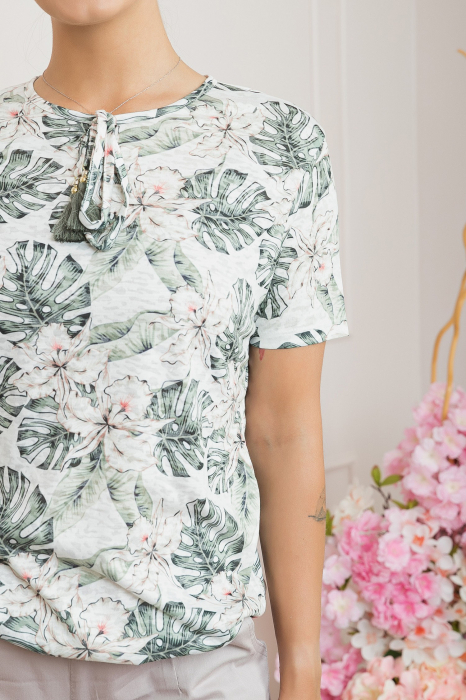 Bluza cu imprimeu tropical pastel verde [2]