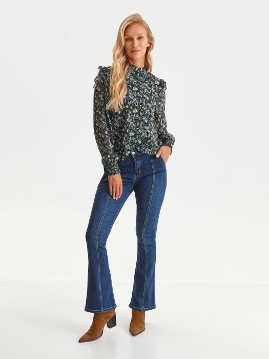 Bluza cu maneci bufante si imprimeu floral verde [4]