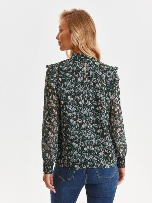 Bluza cu maneci bufante si imprimeu floral verde [5]