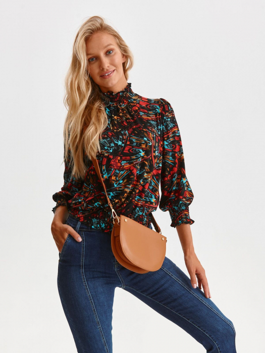 Bluza cu maneci bufante si imprimeu multicolor [4]