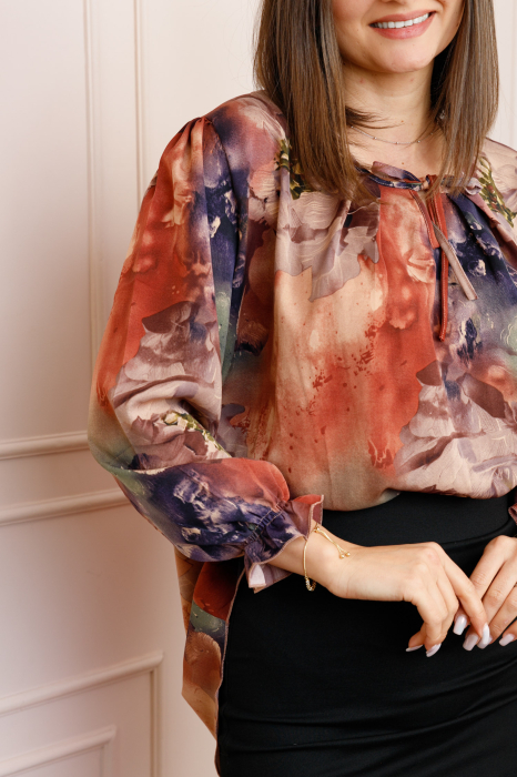 Bluza dama caramizie cu imprimeu abstract mov Quinn plus size [2]