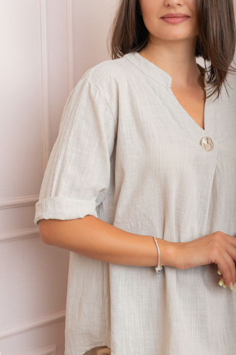 Bluza dama din bumbac Hope cu guler tunica - Ecru [2]