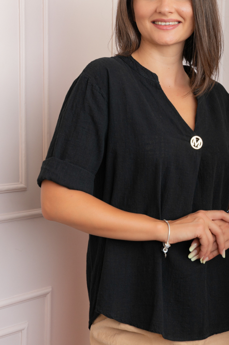 Bluza dama din bumbac Hope cu guler tunica - Negru [2]