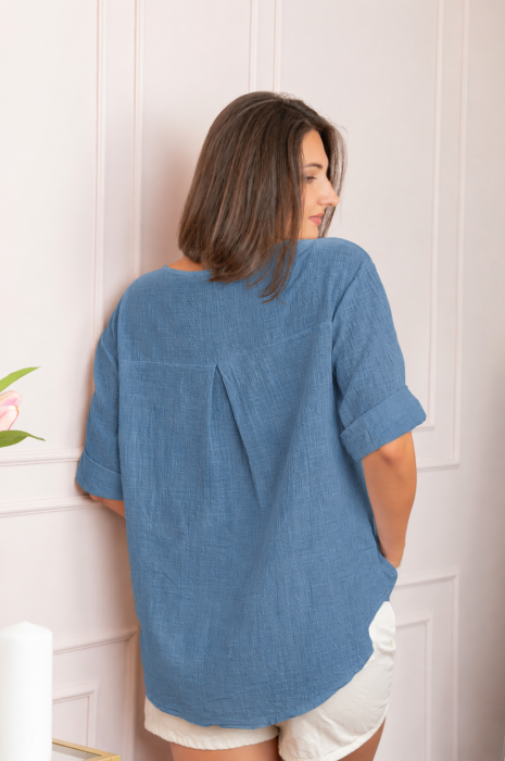 Bluza dama din bumbac Kerry cu maneci reglabile - Albastru [2]