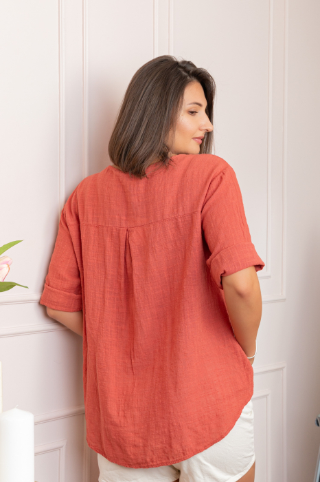 Bluza dama din bumbac Kerry cu maneci reglabile - Caramiziu [2]