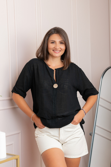 Bluza dama din bumbac Kerry cu maneci reglabile - Negru [3]