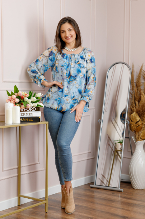 Bluza dama din voal bleu cu fluturi albastru regal Georgia [4]