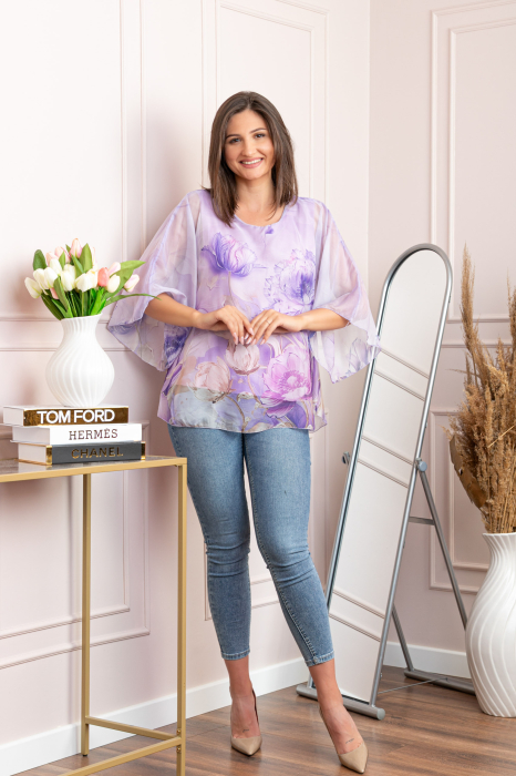 Bluza dama eleganta Shirley lila din voal cu imprimeu floral [4]