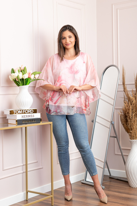 Bluza dama eleganta Shirley roz din voal cu imprimeu floral [4]