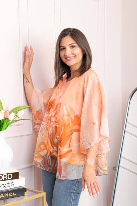 Bluza dama eleganta Shirley roz piersica din voal cu imprimeu floral [3]