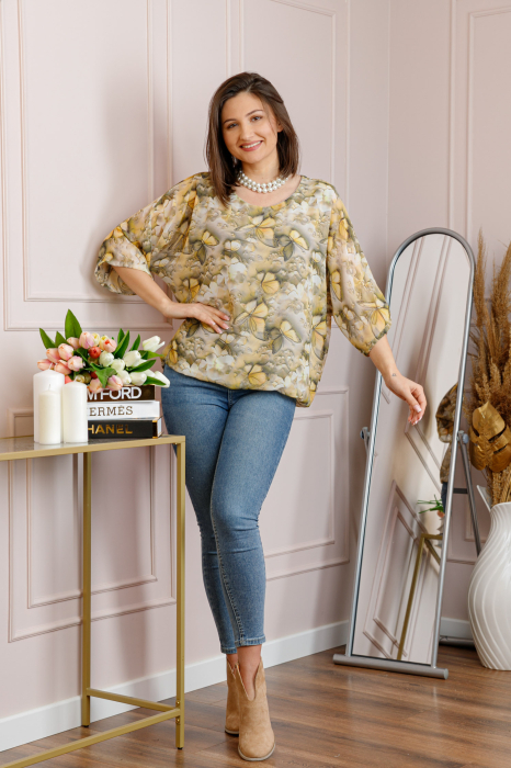 Bluza dama Maddie din voal bej cu imprimeu floral galben [4]