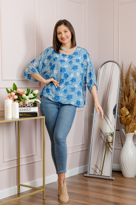 Bluza dama Maddie din voal bleu cu imprimeu floral albastru [4]