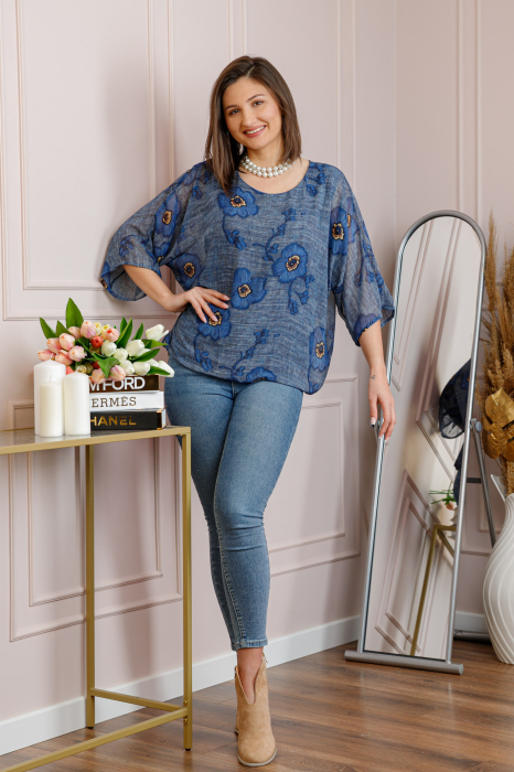 Bluza dama Maddie din voal gri albastrui cu imprimeu floral albastru [4]