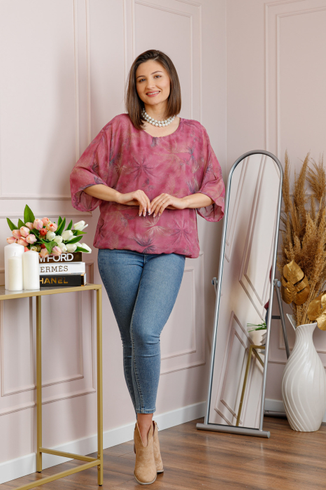Bluza dama Maddie din voal roz cu imprimeu floral gri [4]