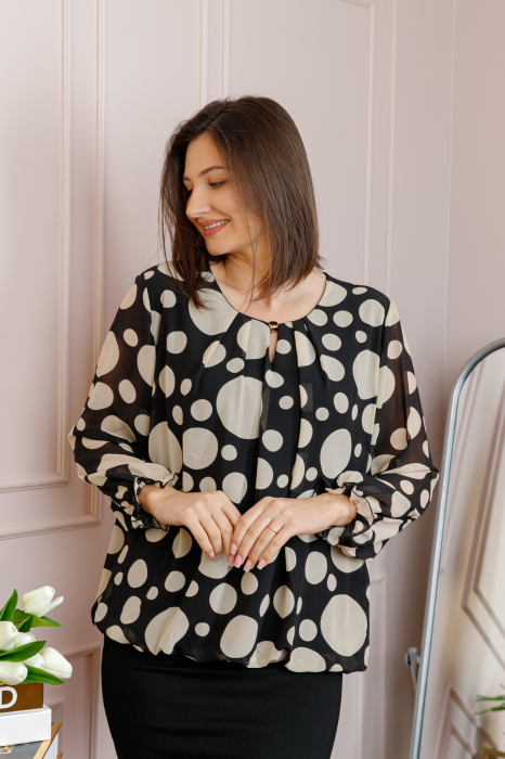 Bluza dama Pauline din voal negru cu buline crem [3]