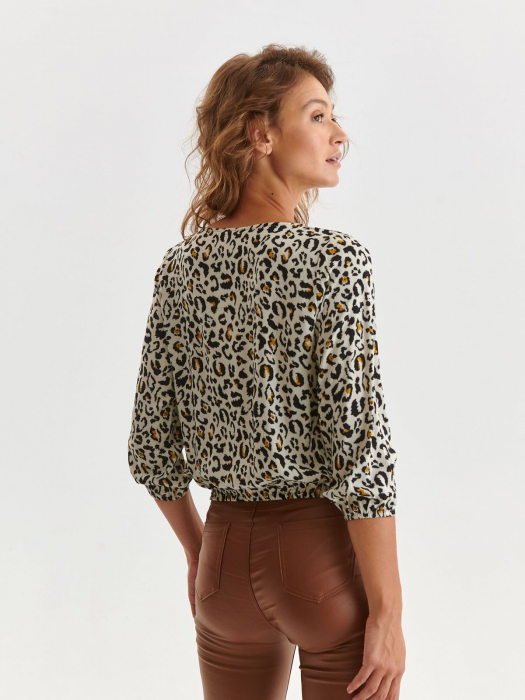 Bluza ecru cu maneci bufante si imprimeu animal print [3]