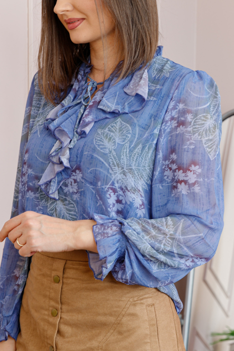 Bluza eleganta albastra Lucienne cu imprimeu bleu si jabou [2]