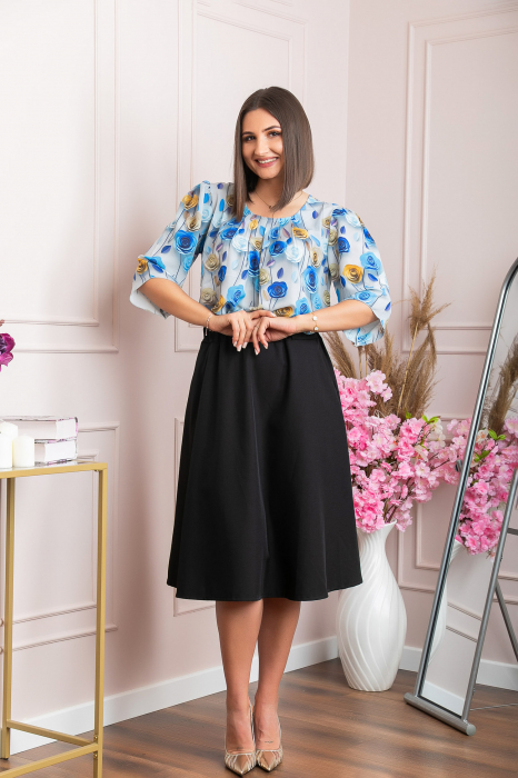 Bluza eleganta Anastasia cu imprimeuri florale - Albastru [4]