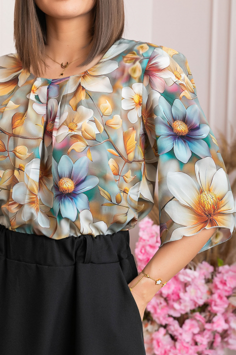 Bluza eleganta Anastasia cu imprimeuri florale - Auriu [2]