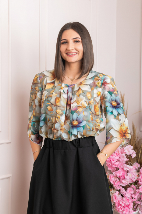 Bluza eleganta Anastasia cu imprimeuri florale - Auriu
