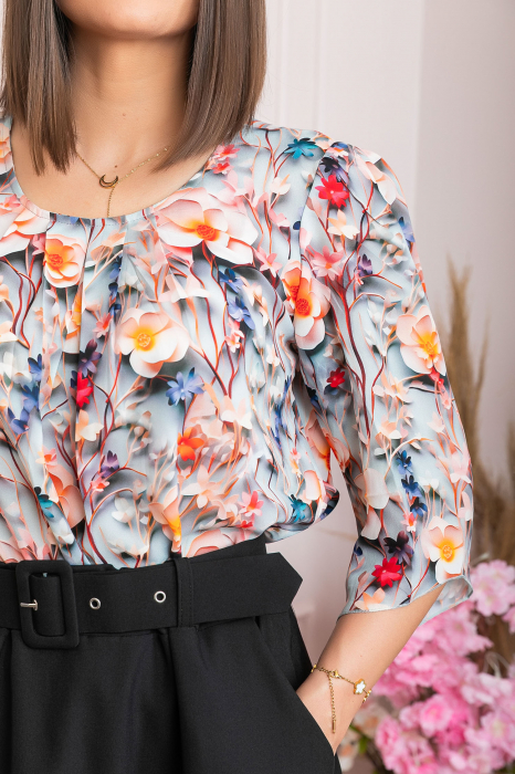 Bluza eleganta Anastasia cu imprimeuri florale - Bleu [2]