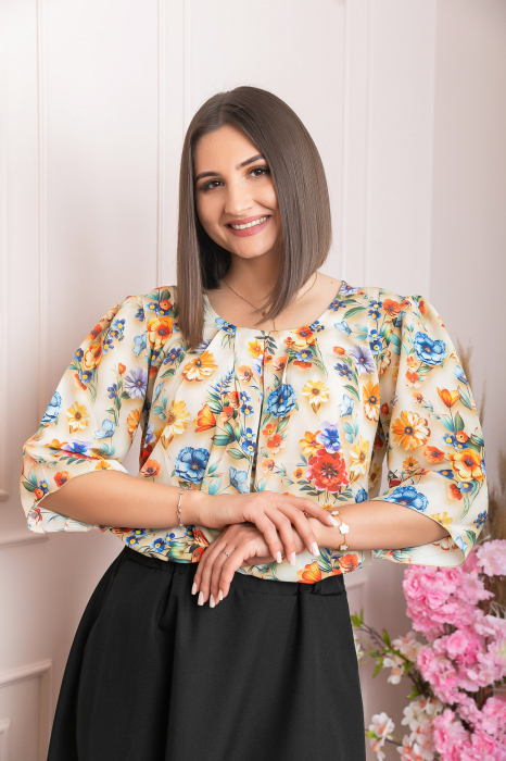 Bluza eleganta Anastasia cu imprimeuri florale - Crem [3]