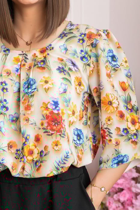 Bluza eleganta Anastasia cu imprimeuri florale - Crem [2]