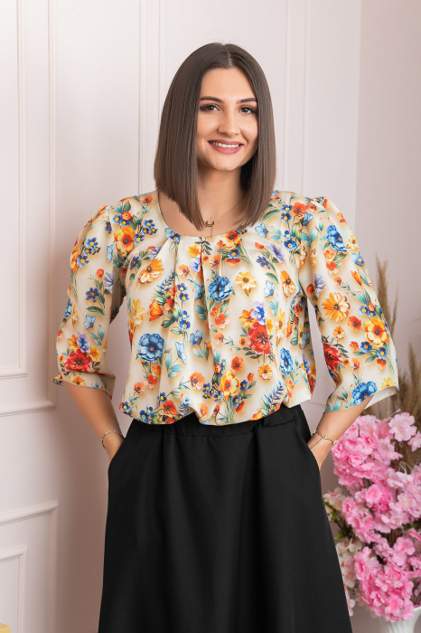 Bluza eleganta Anastasia cu imprimeuri florale - Crem