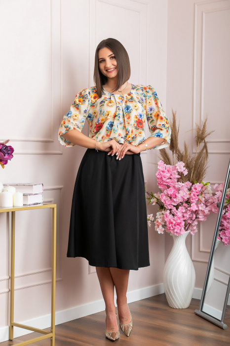 Bluza eleganta Anastasia cu imprimeuri florale - Crem [5]