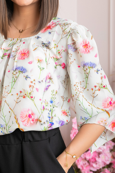 Bluza eleganta Anastasia cu imprimeuri florale - Ivoire [2]