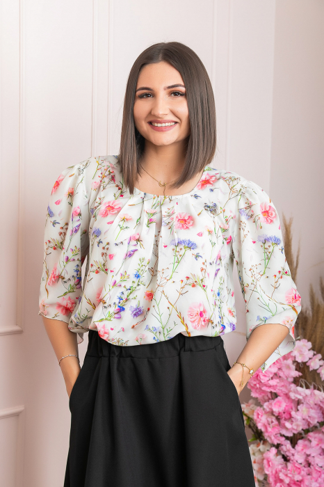 Bluza eleganta Anastasia cu imprimeuri florale - Ivoire