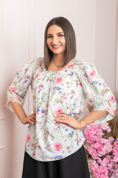 Bluza eleganta Anastasia cu imprimeuri florale - Ivoire [3]