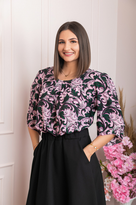 Bluza eleganta Anastasia cu imprimeuri florale - Roz