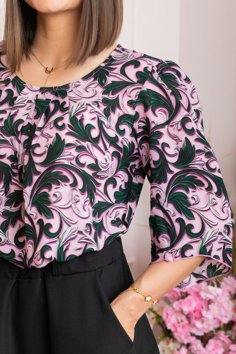 Bluza eleganta Anastasia cu imprimeuri florale - Roz [2]
