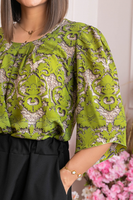 Bluza eleganta Anastasia cu imprimeuri florale - Verde [2]